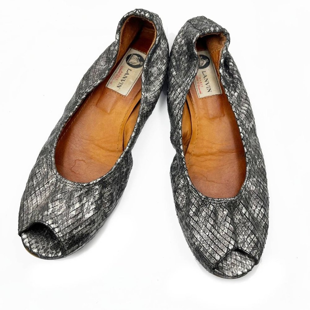 Lanvin Silver Grey Python Ballerina Flats - image 1